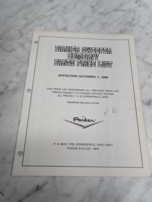 Parker Sweeper Parts Price List Sales Catalog Reference October 1 1986