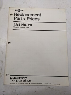 Cascade Replacement Parts Prices List No 20 Jan 1982 Fork Lift Truck