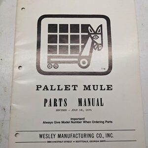 Pallet Mule Wesley Parts Manual List Book 1976 Lift Walkie Fork