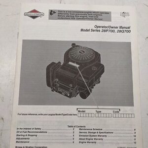 Briggs & Stratton Operator Owner Manual 28P700 28Q700 Vanguard Ohv 1997