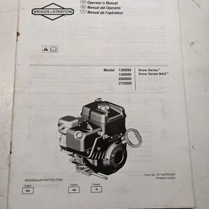 Briggs & Stratton Operator Owner Manual 120000 150000 200000 210000 Snow Max