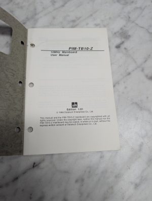 Dtk Pim-Tb10-Z 10Mhz Mainboard User Manual Edition 1.01 © 1988 Datatech