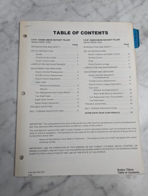 Ford Repair Service Manual 3 Hp Chain Drive Rotary Tiller Model 09Gn 1200 1984