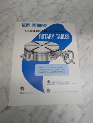 Cushman Stevens Rotary Tables Hand Wheel Dividing Models Sales Brochure