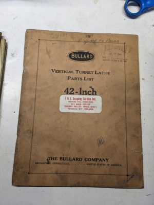Bullard Lathe Turret Vertical Parts List Book Manual Catalog 42 Inch 1930