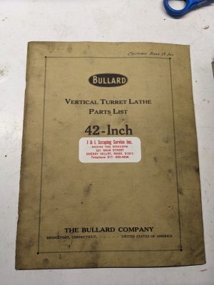 Bullard Lathe Turret Vertical Parts List Book Manual Catalog 42 Inch Shop