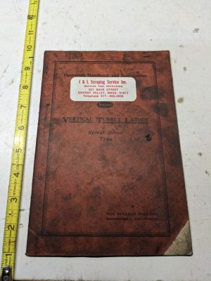 Bullard Lathe Turret Vertical Operator Book Instruction Manual Spiral Drive 1944
