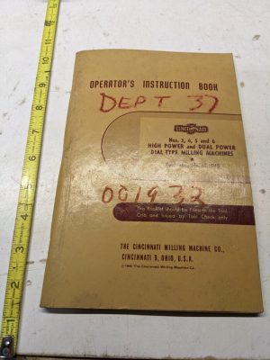 Cincinnati Milling Machine Operators Instruction Book Manual #3 4 5 6 1956
