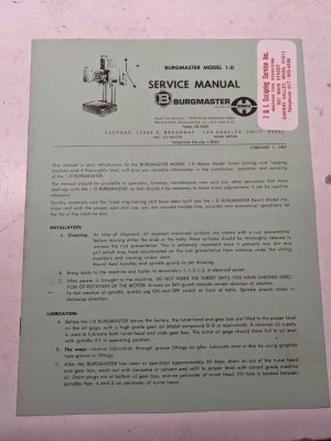 Burgmaster Service Manual Drilling Turret Machine Model 1-D Parts List Price