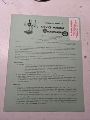 Burgmaster Service Manual Drilling Turret Machine Model 1-D Parts List Book