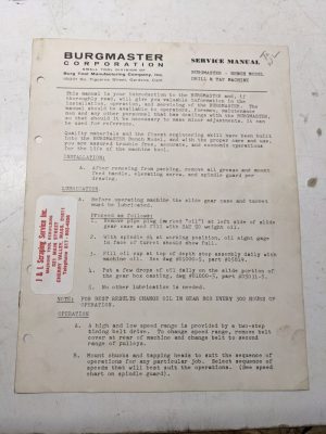 Burgmaster Service Manual Drilling Tapping Machine Model Bench Parts List