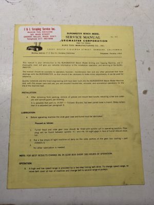 Burgmaster Service Manual Drilling Turret Machine Model Bench Parts List 302
