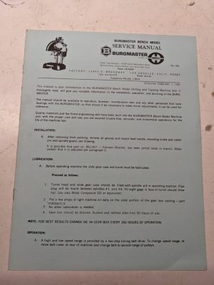 Burgmaster Service Manual Drilling Turret Machine Model Bench Parts List 401
