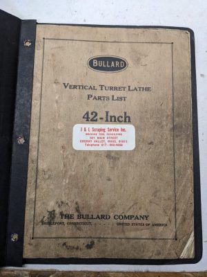 Bullard Vertical Turret Lathe 42” Machine Parts List Book Manual Catalog 1930