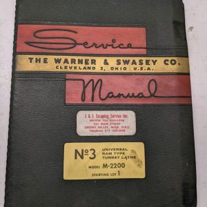 Warner & Swasey Service Manual Parts List Book Turret Lathe #3 M-2200 1960