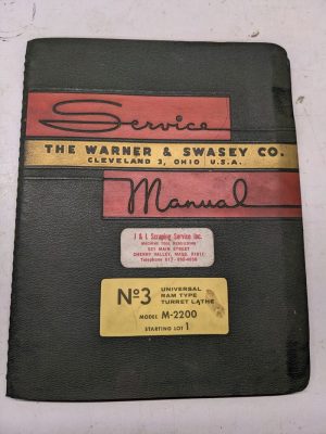 Warner & Swasey Service Manual Parts List Book Turret Lathe #3 M-2200 1960