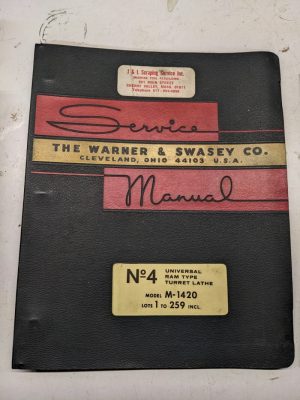 Warner & Swasey Service Manual Parts List Book Turret Lathe #4 M-1420 1960