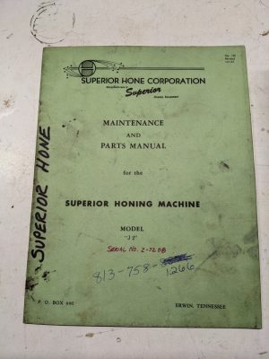 Superior Hone Corp Maintenance Parts List Book Manual Model J 2 1965 Machine