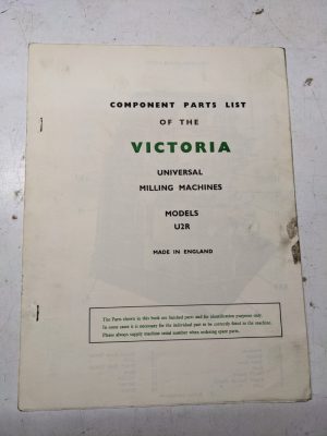 Victoria Universal Milling Machine Component Parts List Book Manual U2R Model