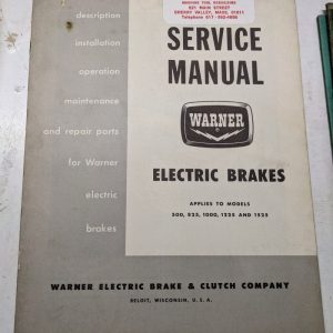 Warner Service Manual Parts List Book Electric Brakes 500 825 1000 1225 1525