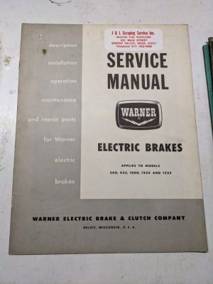 Warner Service Manual Parts List Book Electric Brakes 500 825 1000 1225 1525