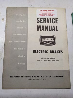 Warner Service Manual Parts List Book Electric Brakes 500 825 1000 1225 1953