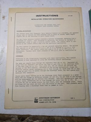 Fmc Installation Instruction Maintenance Manual 1969 Syntron Model Pd-2