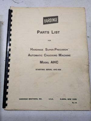Hardinge Parts List Book Manual Super Precision Chucking Machine Ahc 850