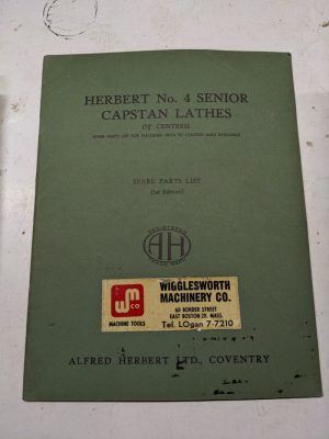 Herbert #4 Senior Capstan Lathes Spare Repair Parts List Book Manual 1954