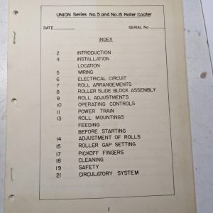 Union Series #5 #15 Roller Coater Installation Service Operation Manual