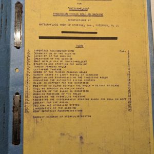 Watson Flagg Prevision Thread Rolling Machine Operating Instruction Manual