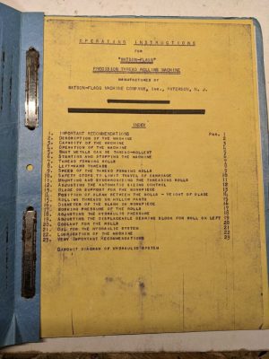 Watson Flagg Prevision Thread Rolling Machine Operating Instruction Manual