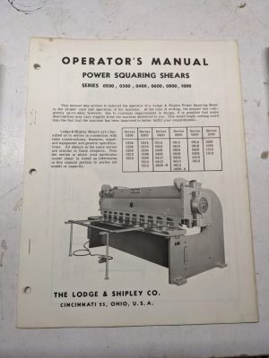 Lodge & Shipley Operator'S Manual Power Squaring Shears 0200-1000 Maintenance