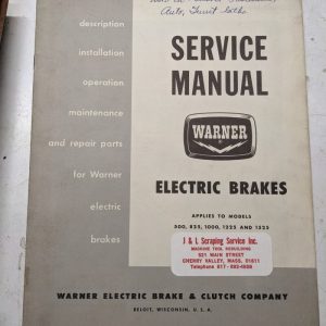 Warner Electric Brakes Service Manual Model 500 825 1000 1225 1525 Parts List