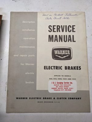Warner Electric Brakes Service Manual Model 500 825 1000 1225 1525 Parts List