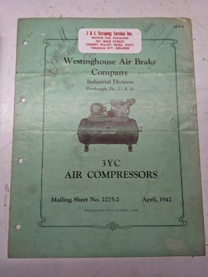 Westinghouse Air Brake Company 3Yc Air Compressor 1942Parts List Book Manual
