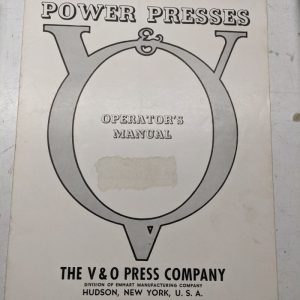 V & O Power Press Emhart Manufacturing Opeartor'S Manual Instruction Book