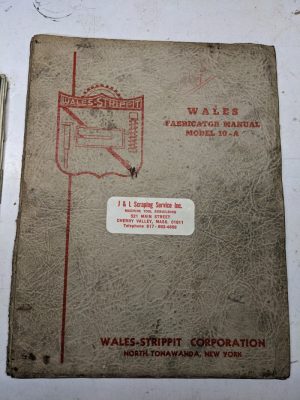 Wales Strippit Fabricator Manual Parts List Service Repair Model 10-A 1951