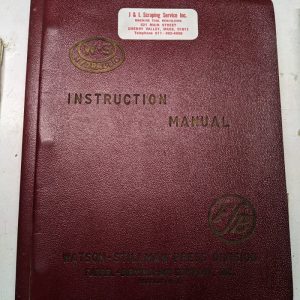 W-S Hydraulic Service Maintenance Manual 4G-100 Molding Machine 9154