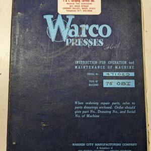 Warco Presses Instruction Operation Maintenance Manual 75 Obi Warren City