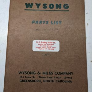 Wysong Parts List Book Manual Model 1252 Shear Power Squaring Lubrication