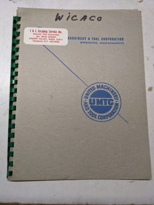 Wicaco Machine Tool Operation Manual Parts List Book Oil Groover