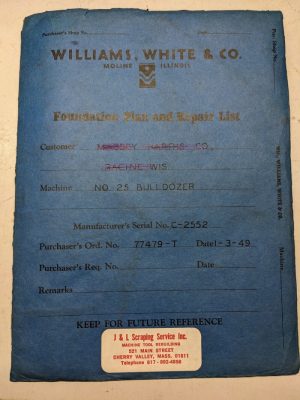 Williams White Co #25 Bulldozer 1949 Operation Manual Diagrams Blueprints