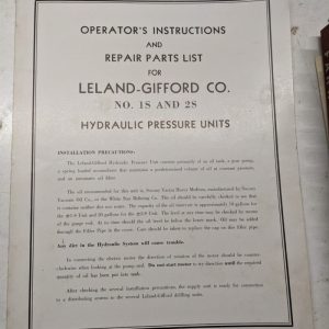 Leland Gifford Drilling Machine Operating Maintenance Parts List Manual #1S 2S