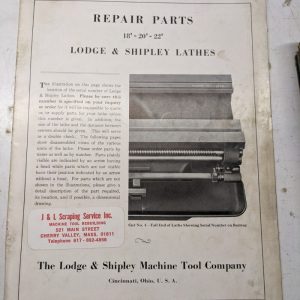 Lodge Shipley Lathes Repair Parts List Book Manual 18 20 22” Shop Catalog