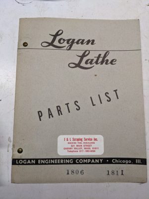 Logan Lathe Repair/Service Parts List Book Manual Catalog #1806 #1811 1953