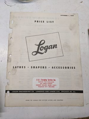 Logan Lathe Price List Shapers Accessories Catalog Sales Brochure 1954