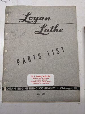 Logan Lathe Repair/Service Parts List Shop Book Manual Catalog #850 1944