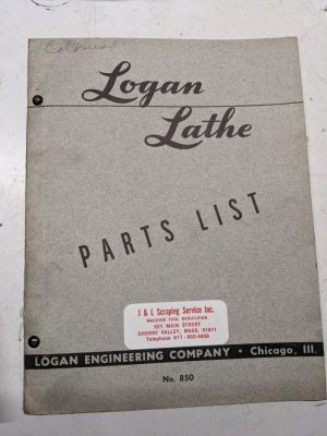 Logan Eng Lathe Repair/Service Parts List Shop Book Manual Catalog #850 1944