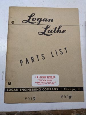 Logan Lathe Repair/Service Parts List Shop Book Manual Catalog #915 #920 1956